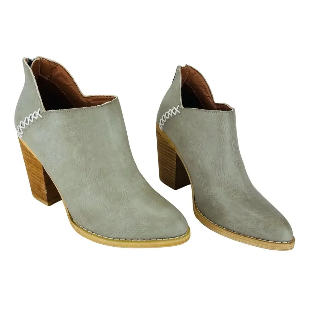 Mi.iM Paradise Women Gray Bootie Size 5.5 Faux Leather Cuban Heel Ankle Boot New